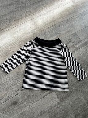 Rafaella Vintage Striped Nautical Cotton Black & White 3/4 sleeve Boatneck Top